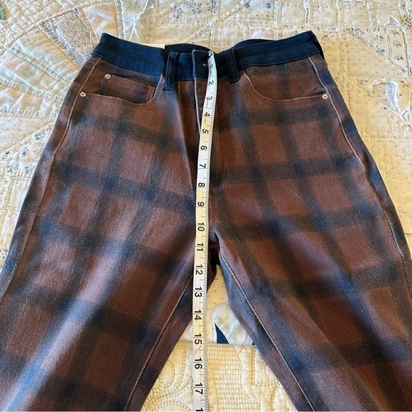 NWT WeWoreWhat color block icon jean brown and navy check plaid 70s inspired - Picture 8 of 10